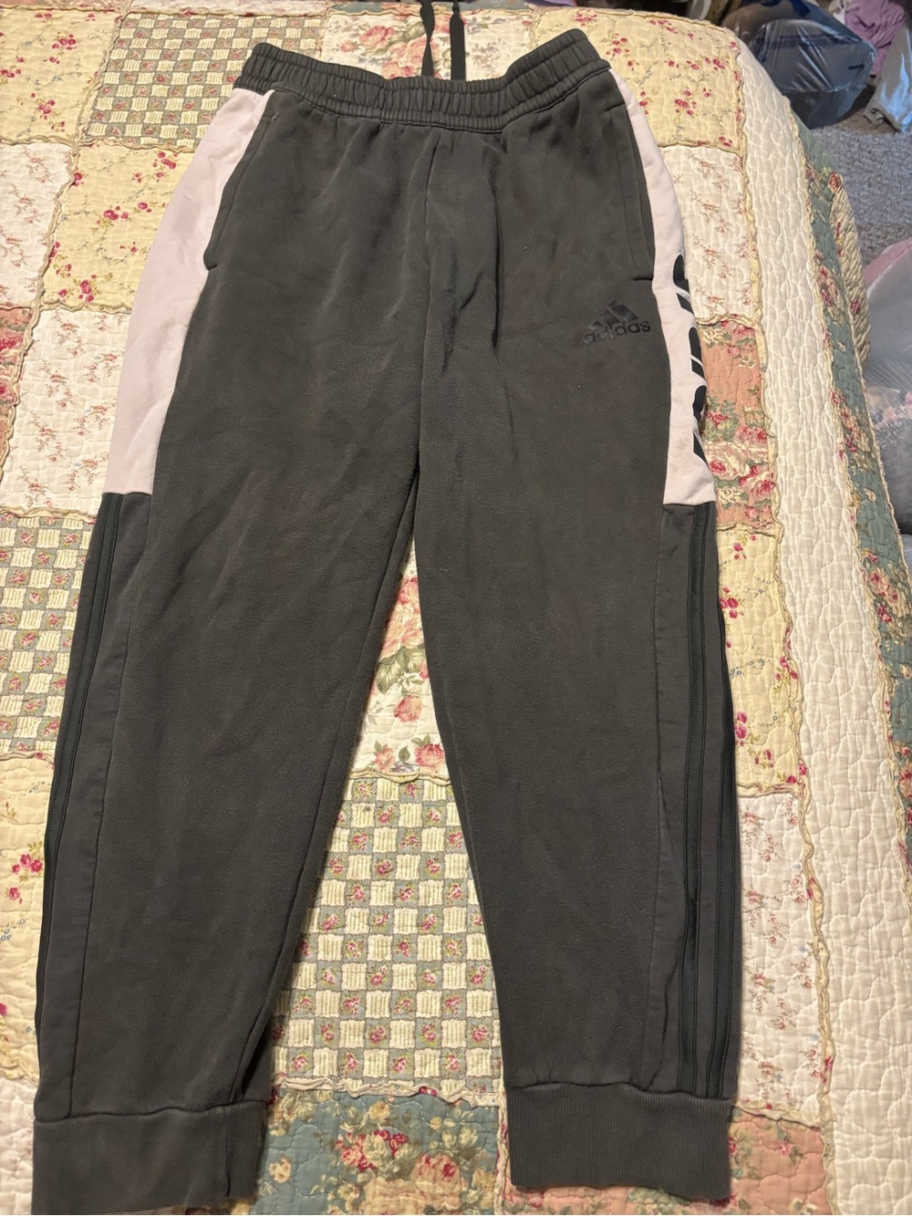 Adidas Charcoal Track Jogger Pants with Light Gray Accents Medium